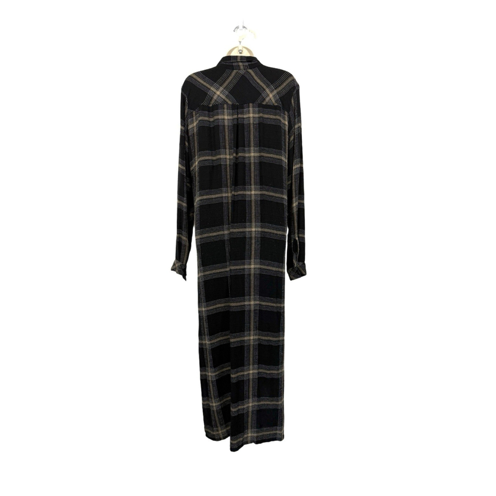 Cloth & Stone Plaid Maxi Shirt Dress Large Hi Low Stretch Boho Academia Stretch - Picture 15 of 15